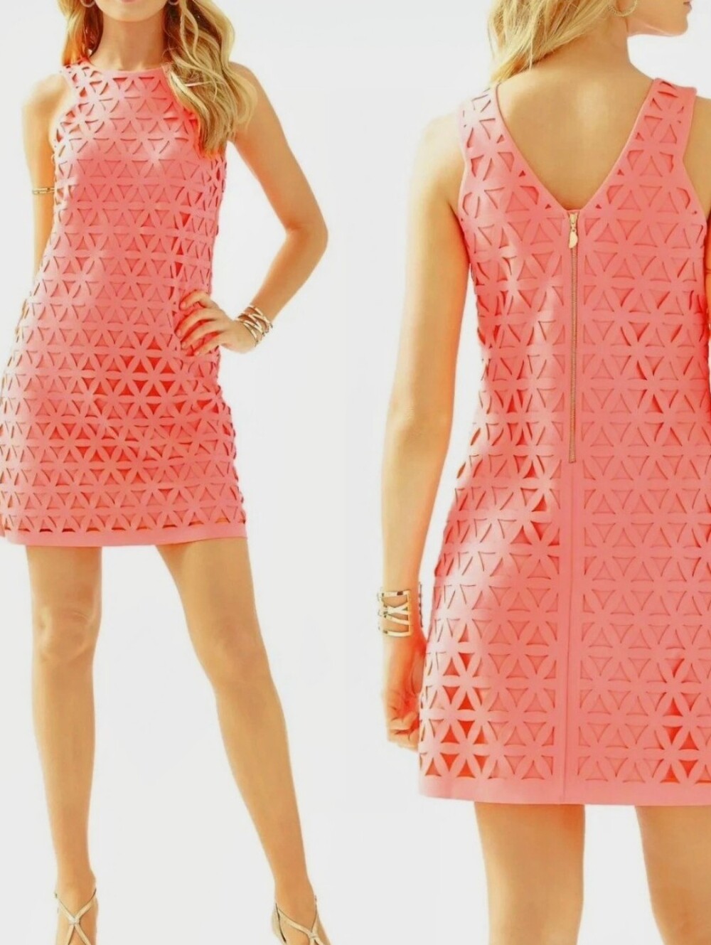 Lilly Pulitzer Mango Pink Sun Ray Daisy Laser Cut Scuba Ponte Shift Dress Sz XXS